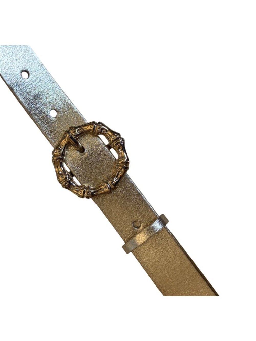Talbots Gold Metallic Leather Belt Bamboo Style Buckle XL Made in Italy Preppy